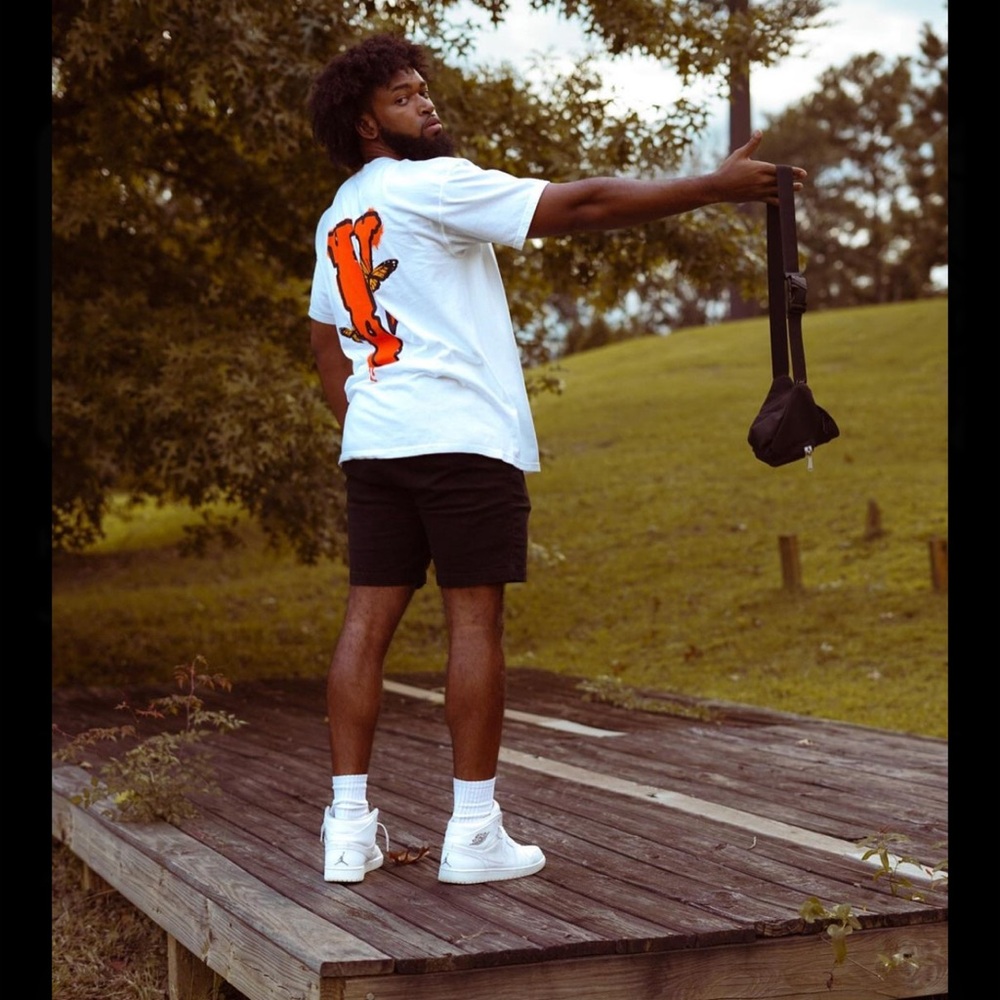 Juice Wrld x VLONE LEGENDS |  Mens White Tee - Orange Graphic - Butterfly Design